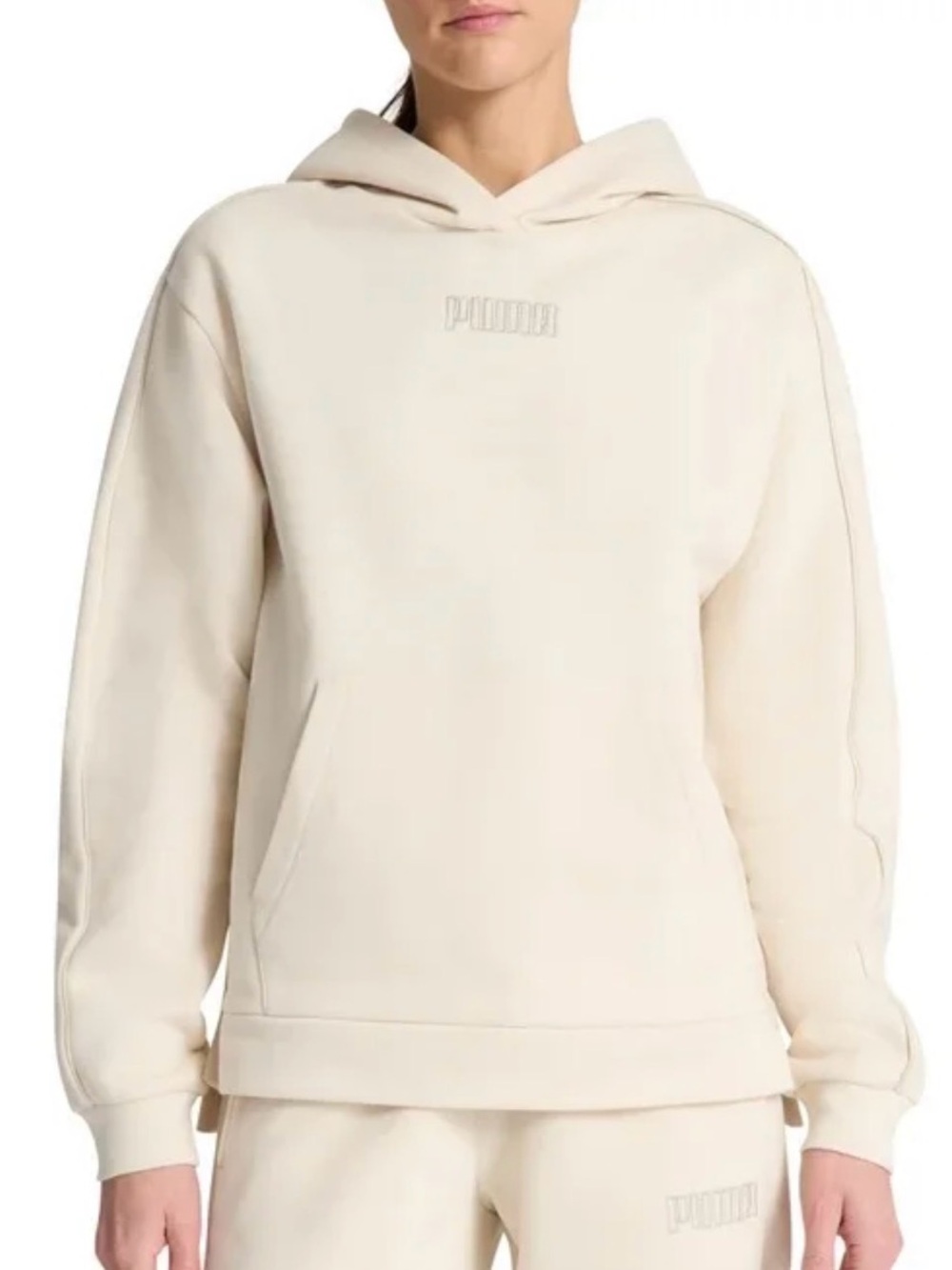 Puma Womens Cream Pullover Hoodie Sweatshirt Embroidered Logo XXL